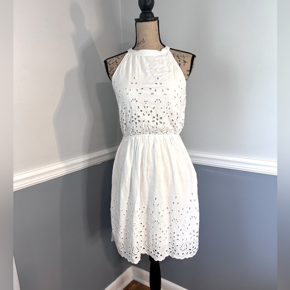 Sim and Sam White Eyelet Halter Dress Medium